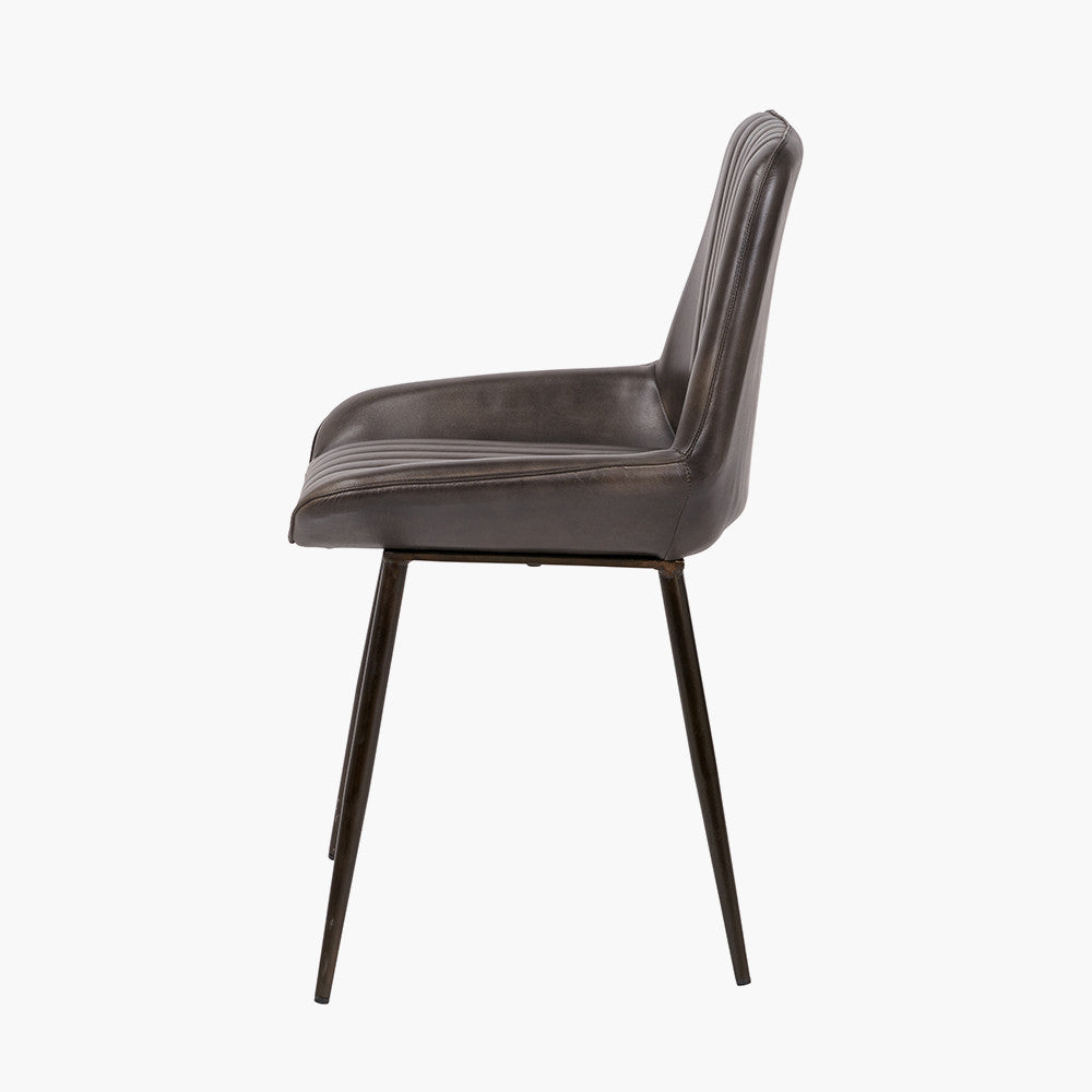 Angelo Peppercorn Leather & Bronze Metal Retro Dining Chair